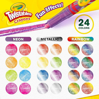 Crayola Twistables Crayons (24ct), Special Effects Crayons for Kids, No Sharpening Coloring Supplies, Less Mess, Gifts for Kids