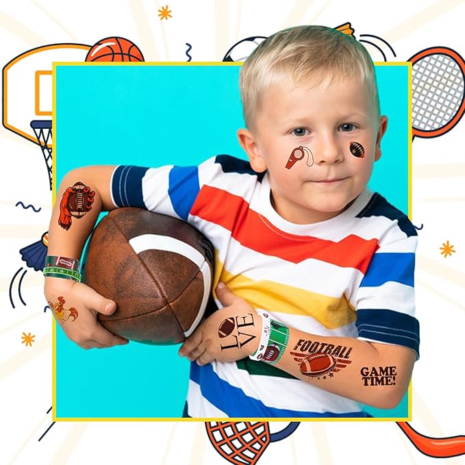 60PCs Football Party Favor Football Silicone Bracelet Football Slap Bracelet Tattoos for Football Sports Themed Birthday Party Decor Goodie Bag Fillers (Football)