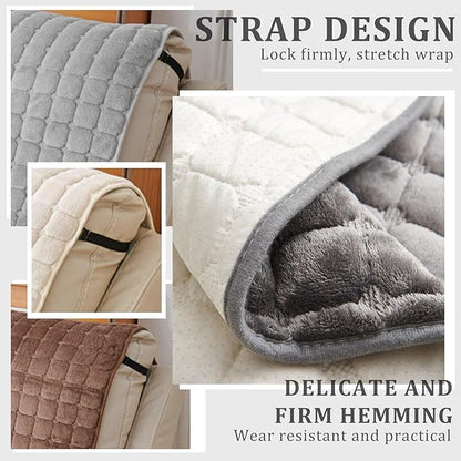 Plush Recliner Slipcover 23 Inches Washable Chair Covers Artificial Wool Lazy Boy Cover Quilted Cover for Recliner Chairs and Furniture,Large Taupe Chair Protector with Side Pocket for Kids/Pets