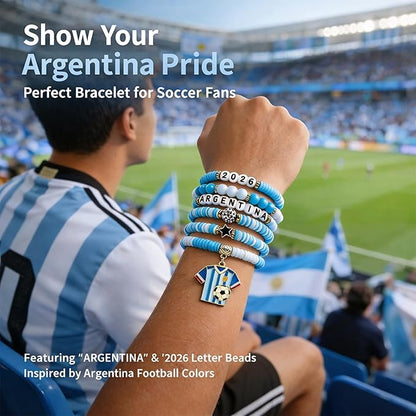 OHOME Soccer Party Favors - 6 Pack Argentina Soccer Bracelets | Soccer Mom Essentials - 2026 Soccer Game Day Jewelry Accessories Outfits for Women Men - Soccer Gifts for Fans Players Coaches Team