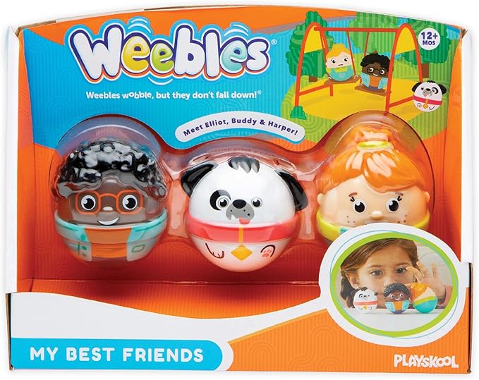 Playskool Weebles My Best Friends - Weeble Wobble Preschool Toy for Toddlers, 2 Weebles Characters + 1 Weebles Pet Dog for Kids Ages 12 Months and Up