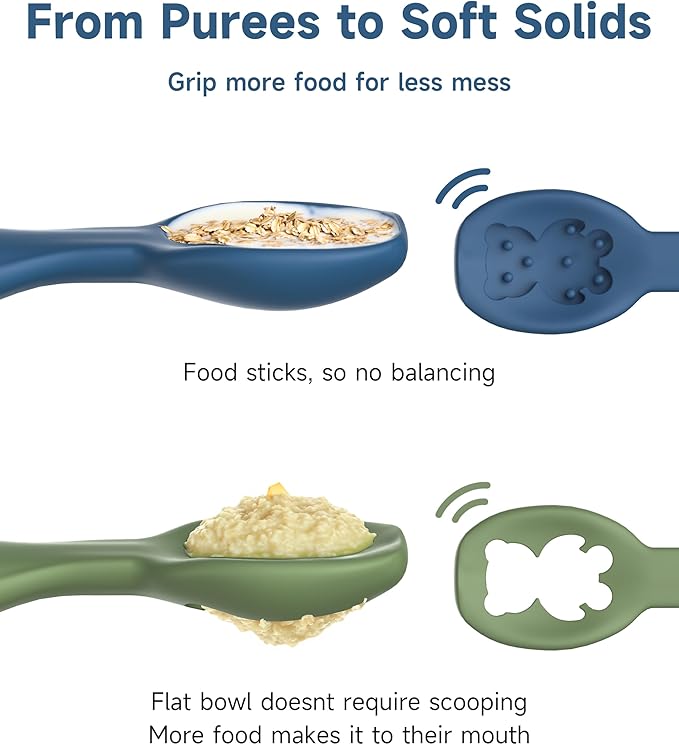 2 Pack Baby Spoons, First Stage Spoons, Food Grade Silicone, 6+ Months, Teething for Self Feeding, Toddler Utensils for Baby Led Weaning, BPA Free