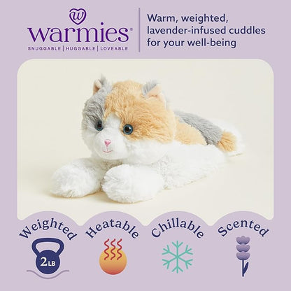warmies Microwavable & Weighted Stuffed Animals, Calico Cat - Heated Stuffed Animal Plushie for Warmth & Comfort - Cute Soft Plush Toys for Boys, Girls, Babies & Toddlers