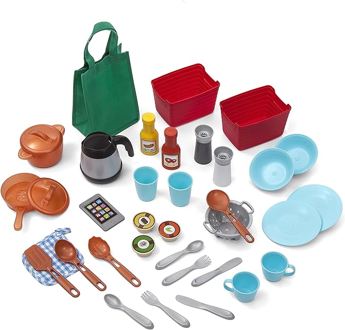 Step2 Great Gourmet Kids Kitchen Playset, Indoor/Outdoor Kitchenette, Interactive Play with Lights and Sounds, Made of Durable Plastic, Includes 33 Piece Toy Accessories, Toddlers 3+ Years Old, Tan