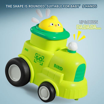 4 in 1 Toddler Train & Car Toys Set - Press & Go Animal Racing Cars for 1-3 Year Old Boys, Baby Vehicle Toys for 6-18 Months, First Birthday Gift for Toddler Boys