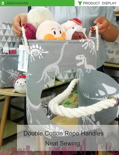 LANGYASHAN Laundry Basket Canvas Collapsible Organizer Storage Basket for Boys Girls Laundry Hamper Toy Bins Gift Baskets Bedroom Clothes Children Nursery (Gray Dinosaur skeleton)
