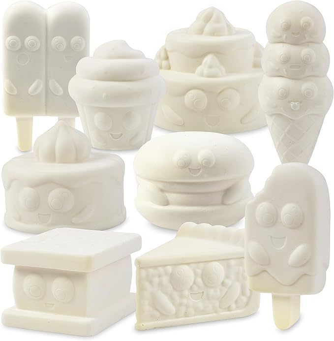 DIY Party Craft Kit Jumbo Dessert Friends Squishies (9 Cute Shapes w 12 Fabric Paints) -White Kawaii Scented Slow Rise Squishy Toys, Scented Stress Relief Craft, Kids Birthday Activity Gift (4"-6")
