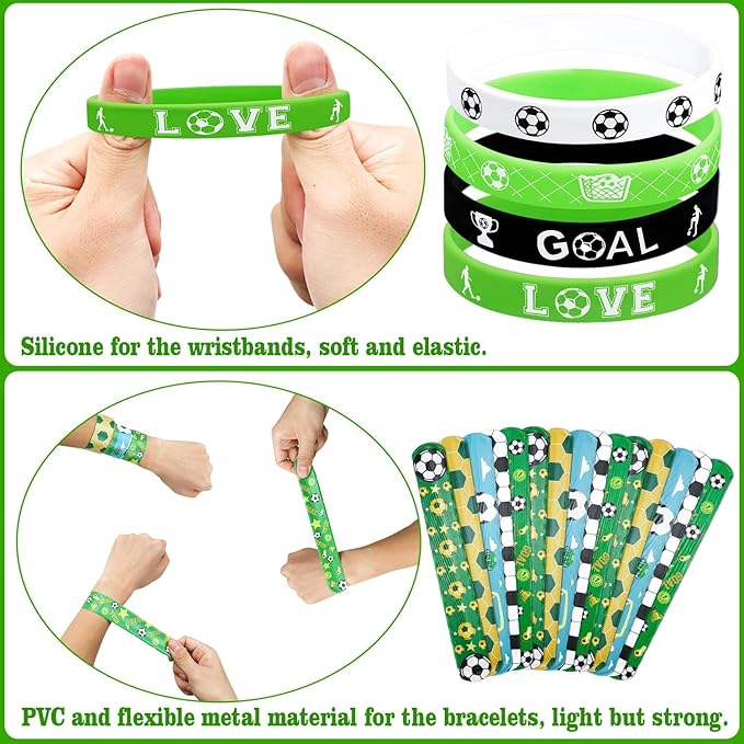40 Pieces Soccer Party Favors, Soccer Silicone Wristbands Soccer Bracelets for Soccer Game Day Teens Birthday Soccer Theme Party Soccer Team Awards Presents