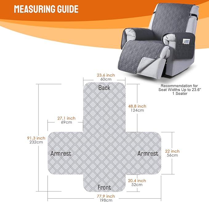 VANSOFY 100% Waterproof Recliner Chair Covers, Recliner Cover Non-Slip Dog Chair Cover Furniture Protector Washable Slipcover with Pocket, Elastic Straps for Pets, Dogs(Dark Gray, 23.6")