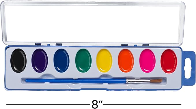 Bedwina Watercolor Paint Set- Bulk Of 24 Sets - 8 Water Color Washable Paints, Palette Tray and Painting Brush, for Art Schools and Paint Party Supplies