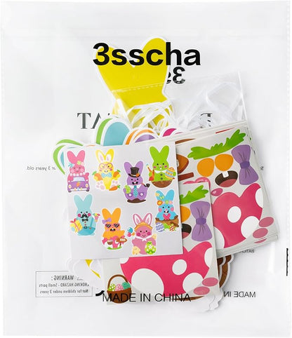 3sscha 123Pcs Easter Bunny Craft Kit for Kids - DIY Make Your Own Bunny Card Set Self-Adhesive Sticker Handmade Artwork Decoration Holiday Celebration Classroom Home Activity Gift Party Favor Supplies