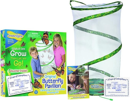 Insect Lore Butterfly Garden | Pavilion 24" with Voucher | 2ft Tall Habitat & STEM Journal | Redeem Voucher for 5 Live Baby Caterpillars | Painted Lady Butterfly Growing Kit