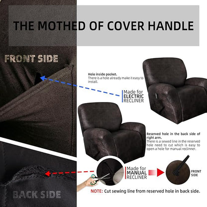 Leather Like Recliner Chair Covers Heavy Duty, 4 Pieces Lazy Boy Recliner Cover for Recliner Chair, Leather Cover for Recliner slipcovers Washable for Pets (Black Chocolate)