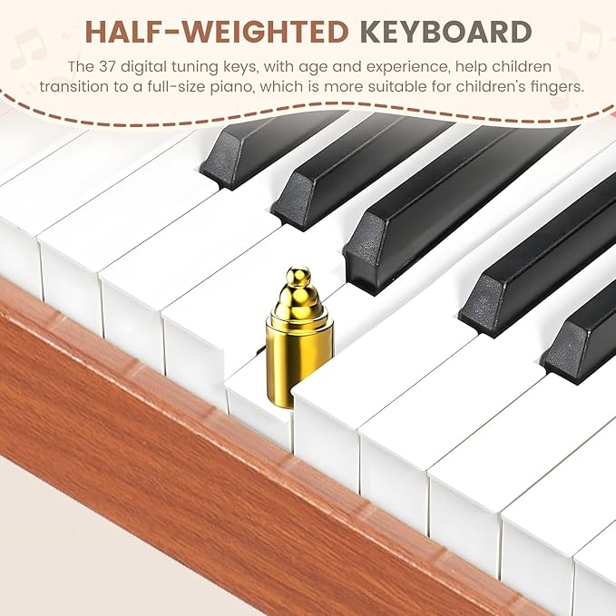 Kids Piano Keyboard, 37 Keys Wooden Digital Piano for Kids, Mini Baby Piano Toy, Music Educational Instrument Toy for 2+ Girls and Boys (Brown)