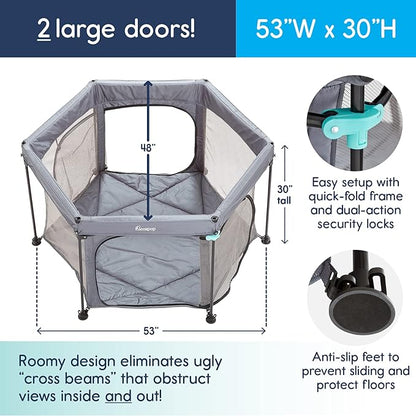 hiccapop 53” PlayPod Outdoor Baby Playpen with Canopy, Deluxe Portable Playpen for Babies and Toddlers with Dome, Sun-shades, Padded Floor | Pop Up Playpen for Beach or Home | Outdoor Playpen for Baby