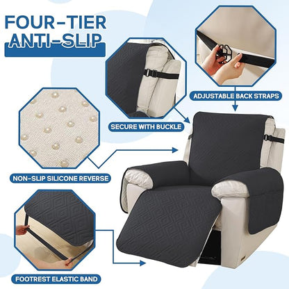 XINEAGE 100% Waterproof Recliner Cover, Non Slip Recliner Chair Cover with Elastic Band, Washable Recliner Slipcover with Storage Pockets for Kids, Pets (Black, 23")