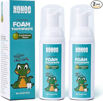 NOHOO Kids Foam Toothpaste with Fruit Flavor,Fluoride Free Natural Formul, Foam Toothpaste for Electric Toothbrush,Suitable for Toddler's Oral Cleaning and Cavity Prevention (2PCS Cantaloupe)