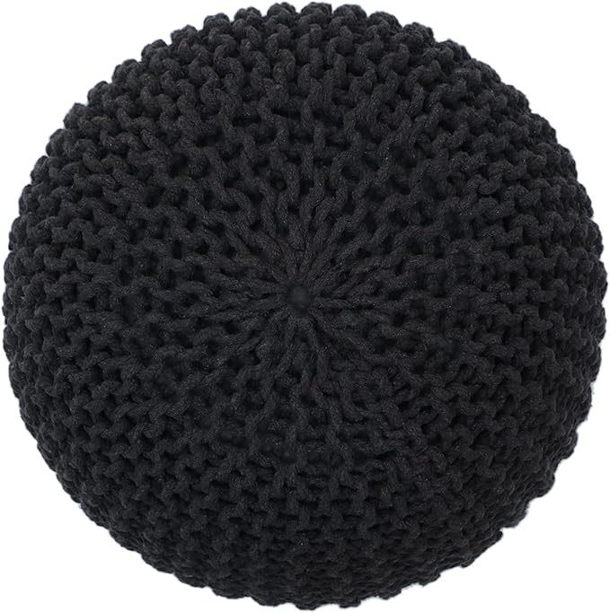 The Home Talk Poufs Ottoman - Home Décor Cord Pouffe for Couch 100% Cotton Hand Knitted Floor Chair - Small Foot Stool for Living Room, Nursery, Patio, Lounge, 18"x18"x14" - Dark Grey