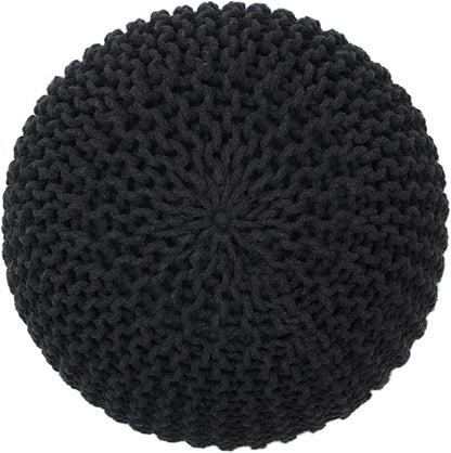 The Home Talk Poufs Ottoman - Home Décor Cord Pouffe for Couch 100% Cotton Hand Knitted Floor Chair - Small Foot Stool for Living Room, Nursery, Patio, Lounge, 18"x18"x14" - Dark Grey
