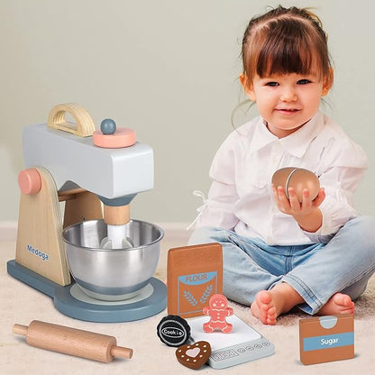 Play Kitchen Accessories Wooden Mixer Set Pretend Play Food Sets for Kids Role Play Toys for Girls and Boys (Mixer Set)