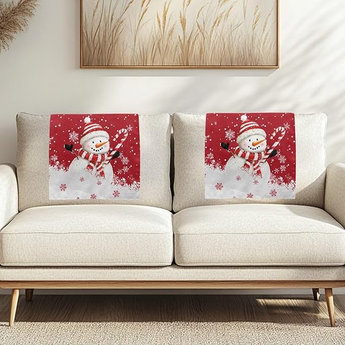 Christmas Decor Snowman Recliner Headrest Cover Fabric Sofa Headrest Slipcovers Pet Scratch Resistant Couch Headrest Covers for Home Couch Loveseats Decoration