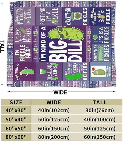 Pickle Blanket for Boys Girls, Cute Pickle Themed Design Printed Throw Blankets for Kids Lap, Chair, Warm Soft Cozy Blanket, 30"x 40"