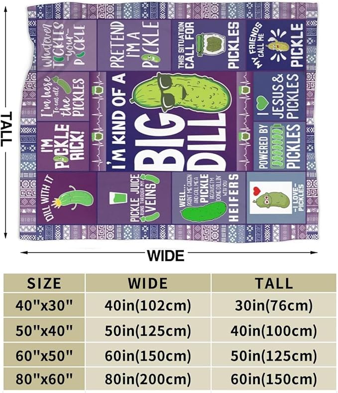 Pickle Blanket for Women Men, Cute Pickle Themed Design Printed Throw Blankets for Teens Adults Lap, Chair Sofa, Warm Soft Cozy Blanket, 50"x 60"