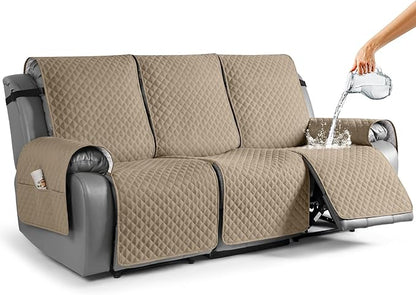 TAOCOCO Waterproof Recliner Couch Covers Sofa Slipcover for 3 Cushion Couch, Pet Sofa Cover for 3 Seat Recliner, Washable Reclining Sofa Cover Furniture Protector with Straps(3 Seater, Camel)
