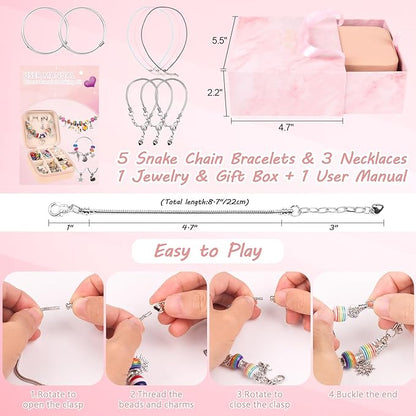 UFU Charm Bracelet Making Kit - Girls 95 Pcs DIY Beaded Jewelry Making Kit, Unicorn & Mermaid Gifts for Girls Crafts for Girls Ages 5 6 7 8-12, with a Portable Bracelet Organizer Box