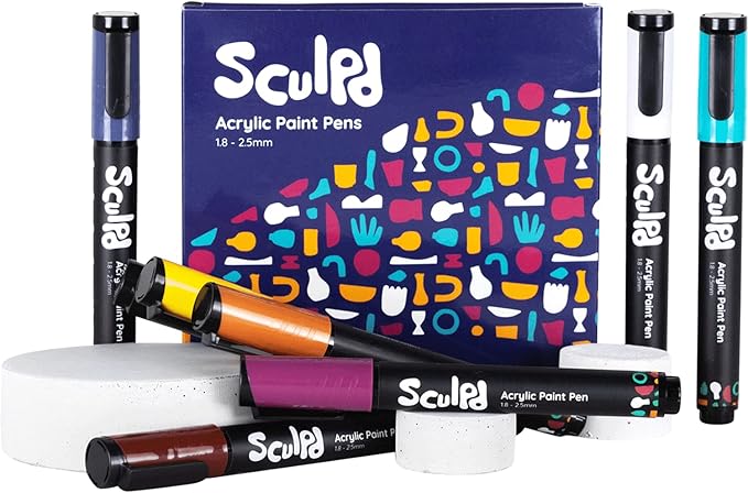 Sculpd Acrylic Paint Pens Set, Mediterranean, Premium Fine Tips for Painting Pottery, Wood, Cardboard, Paper, Glass & Most Other Surfaces, 8 Vibrant Colors for Arts & Crafts