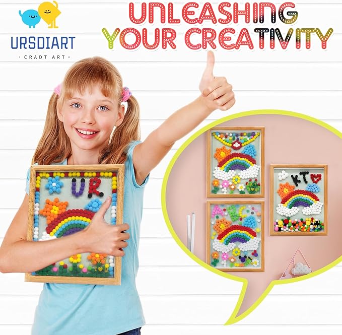 URSDIART Rainbow Pom Poms Craft Supplies, Pom Poms Art Craft Kits for Ages 8-12,6-9,15 Years+, DIY Pom Pom Painting Art Kit,Classroom Easy Crafts for Tweens, Adults,Seniors Creative Projects