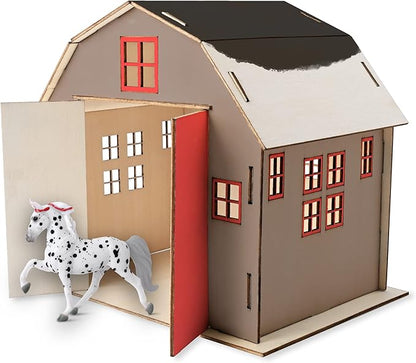 Breyer Horses Stablemates Paint Your Own Barn and Horse Set | 6 Paints Included | 1:32 Scale Horse | Barn 6.75" H x 5.25" W x 7.5" L Craft Set | Model #4245