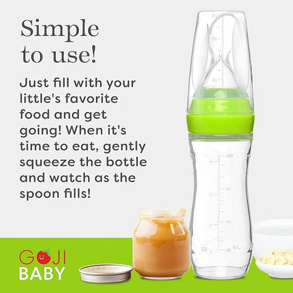 4 oz Silicone Baby Food Dispensing Spoon - 2 Pack - Great for 4+ Month Infants - Includes Stopper - Easy to Use and Mess-Free - Precise Food-Release Feeder - Great for Travel (Green)