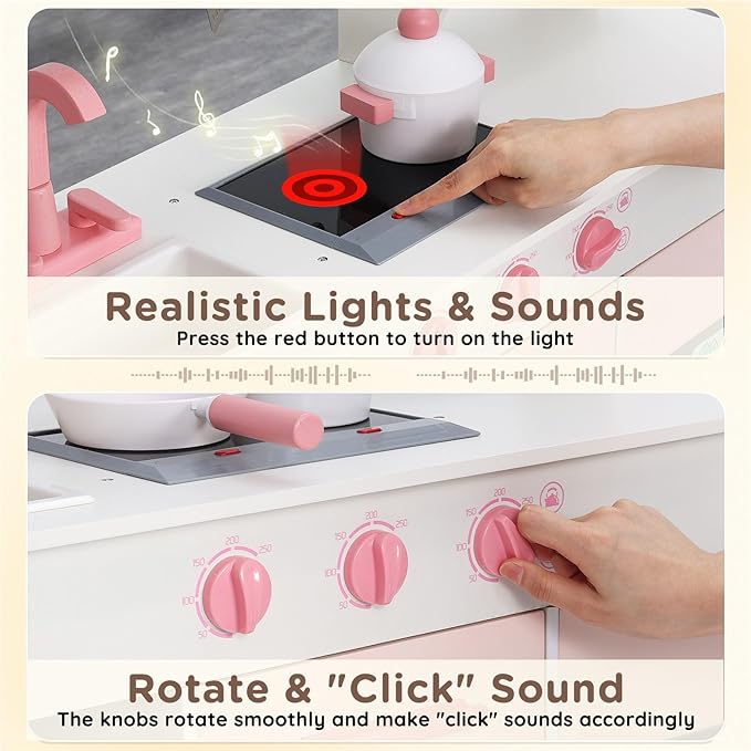 SainSmart Jr. Wooden Play Kitchen for Kids - Interactive Toy Kitchen Set with Storage & Features, Ideal Gift for Ages 3+