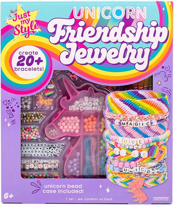 Just My Style Unicorn Friendship Bracelets by Horizon Group USA Create 20+ Bracelets, Kit Includes 1300+ Beads ABC Beads, Metallic Beads Unicorn Storage Case & More