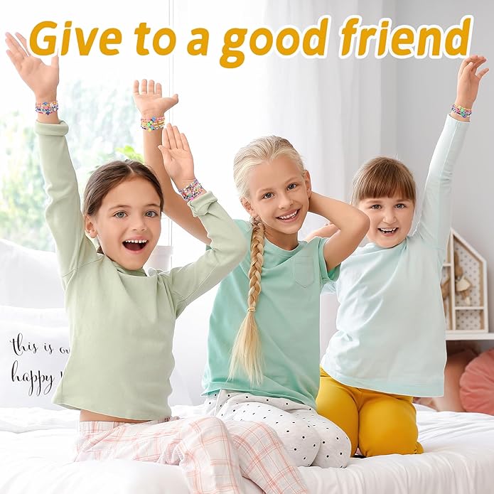 60 pcs Colorful Kids Friendship Bracelet Sets, Stackable Elastic Cute Beaded Bracelets Princess Pretend Play Bracelet Preppy Bracelets Bulk Set for Women Gift