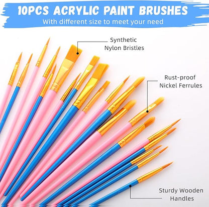 Fullhawl Valentine Acrylic Paint Canvas Easel Set, 62 Pcs Art Painting Supplies Kit with 2 Metal Easels, 2 x 10 Pcs Brushes, 2 Pcs 12 Color Tubes, 4 Canvases, 2 Palettes for Couples Student BeginnerF