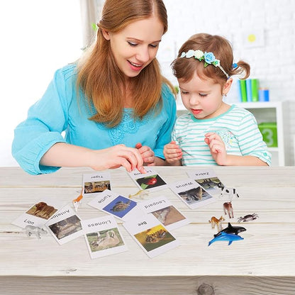 Yikko Montessori Animal Match Cards 48pcs - Insects and Animals Figurines and Cards, Montessori Materials Preschool Infant Toddlers Sorting Toys, Gift for 3 Years + Kids