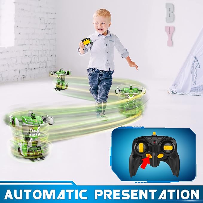 FDJ Remote Control Car - Transform RC Cars, 2.4Ghz 1:18 Scale Transforming RC Drift Car with Flashing Lights, One Key Deformation 360 Degree Rotating Drifting Remote Control Car for Boys Age 4-7 8-12