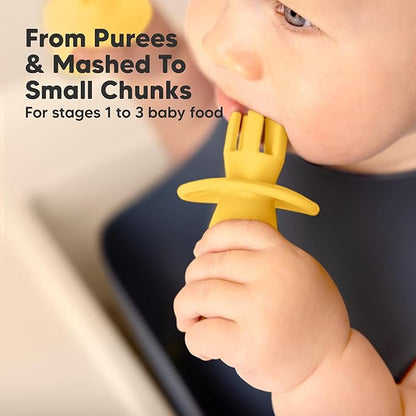 KeaBabies 4-Pack Silicone Baby Spoons and Forks Set - Baby Spoon Self Feeding, BLW Baby Utensils 6-12 Months,Baby Led Weaning Feeding Spoon,Teething Infant Baby First Food Training Pre Spoon (Valiant)