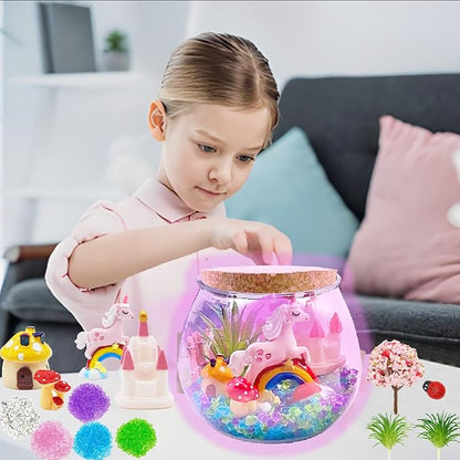 Unicorn Terrarium Kit for Kids, DIY Unicorns Toys for Girls, Light Up Unicorn Arts and Crafts Toys for Girls Age 4 5 6 7 8-12 Year Old, Unicorn Birthday and Christmas Gifts