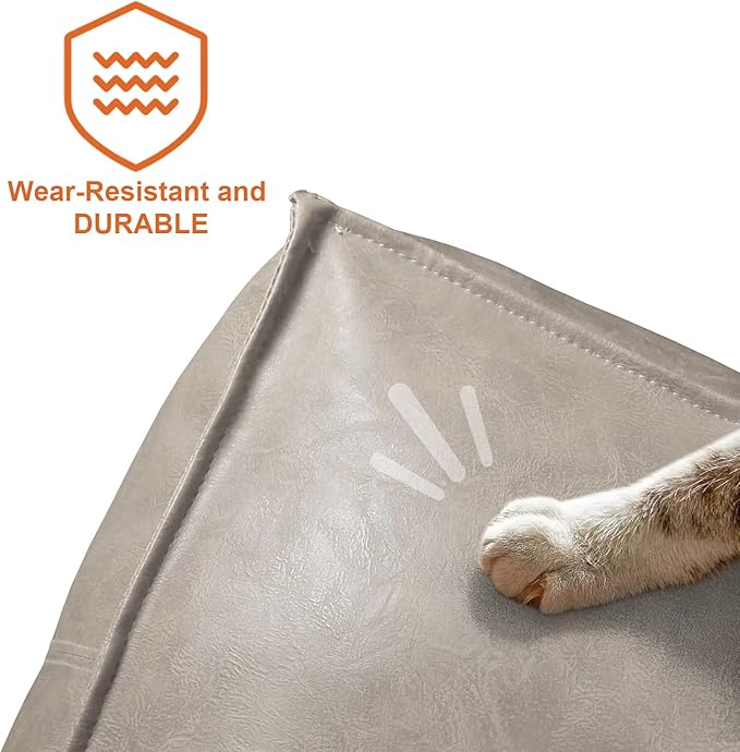 Louis Donné Unstuffed Pouf Ottoman Footstool Cover Handmade Faux PU Leather Moroccan footrest Cover for Living Room Storage Clothes blancket Balcony Office Outdoor Square Beige 17.7"(Only Cover)