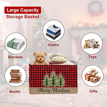 Merry Christmas HOLA Storage Basket, Snowman Waterproof Storage Box, Toy and Clothes Storage Box for Boys and Girls, Santa Christmas Gifts for Nursery, Christmas Winter Party Decoration Storage Cube
