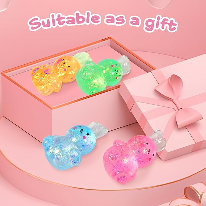 Easter Basket Stuffers,Easter Basket Essentials,4pcs Squishy Easter Bunny Stress Balls for Adults,Easter Stress Relief Fidget Balls,Easter Party Favors Easter Basket Ideas Gifts (4pcs-B)