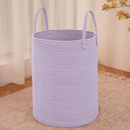 JMvicyroam Large Woven Laundry Basket Hamper,60L Cotton Rope Storage Bin for Blankets,Toys and Clothes,Decorative Tall Nursery Hamper for Living Room,Baby Nursery,Bathroom and Bedroom,Purple