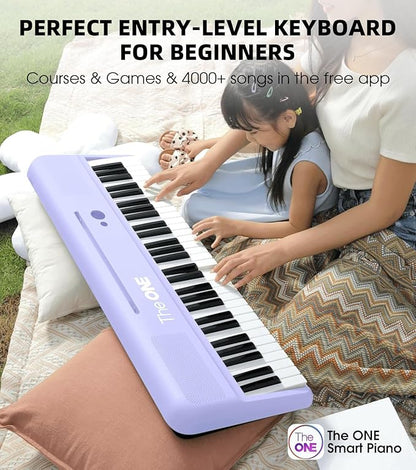 The ONE Smart Keyboard COLOR 61 Lighted Keys Piano Keyboard, Electric Piano for Beginners with 256 Tones, 64 Polyphony, Built-in LED Lights & Apps, Supports USB MIDI/Headphones (Purple)