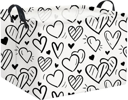 HIYAGON Rectangular Heart Basket Kids Baby Storage Bin Toy Basket Organizer Box for Girls Love Room Decor(Black Striped Heart)