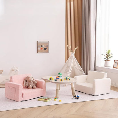 Tiita Kids Sofa, 2-in-1 Kids Sofa Chair, Convertible Children Couch to Lounger, Flip Out Kids Sofa Chair, Toddler Armrest Chair Bed, Folding Kids Play Sofa for Girl or Boy (Beige)