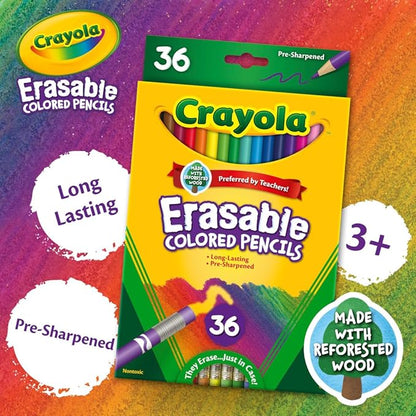 Crayola Erasable Colored Pencils (36ct), Colored Pencils for Kids, For Coloring Books, School Supplies, Classroom Arts & Crafts, Ages 4+