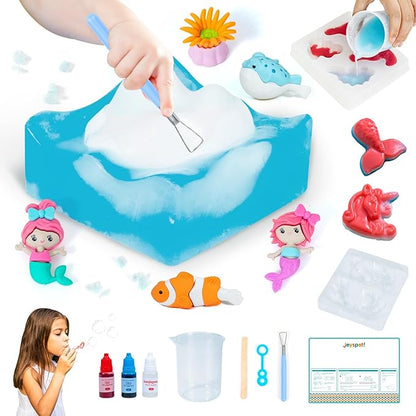 3 in 1 Mermaid Soap Making Craft Kit Kids Toy, STEM Art and Craft Science Toy for Toddler, Dig Soap with Silicone Mold,Fragrances, Best Educational Craft Activity, Birthday Easter Gift for Girl Boy